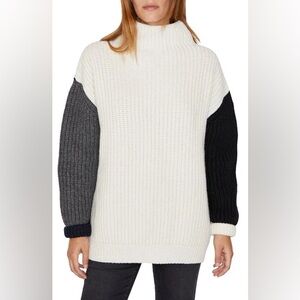 FRAME Color-block Ribbed Merino Wool Sweater In Off White Multi